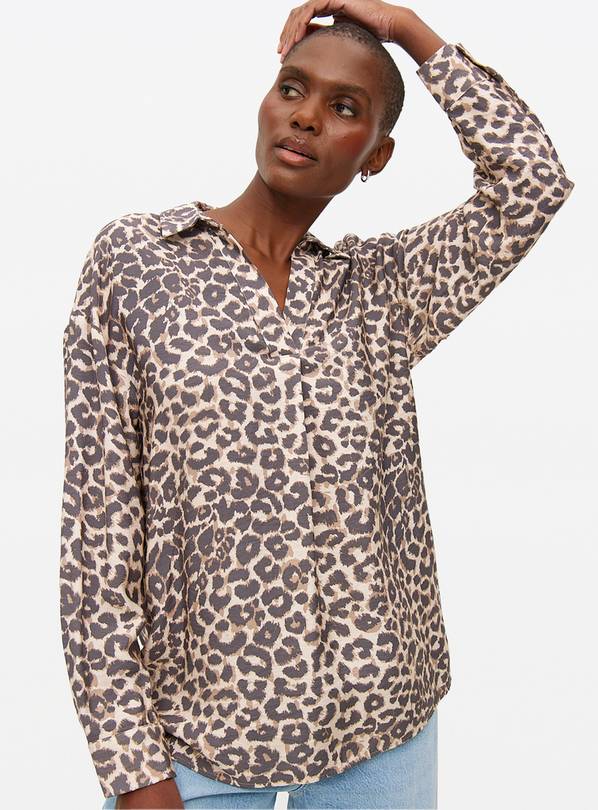 Neutral Leopard Print Popover Blouse 10